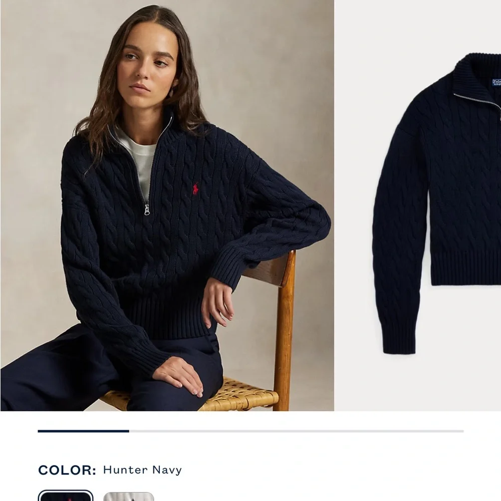 Ralph Lauren Dark Blue Cable-Knit Quarter Zip Sweater - Picture 6 of 11